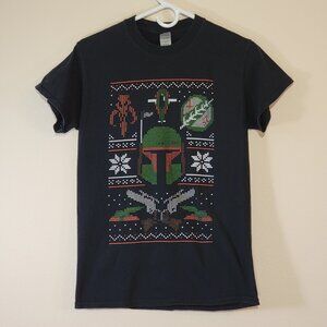 Gildan Star Wars Boba Fett Ugly Christmas Sweater Graphic T-Shirt Black Men's S